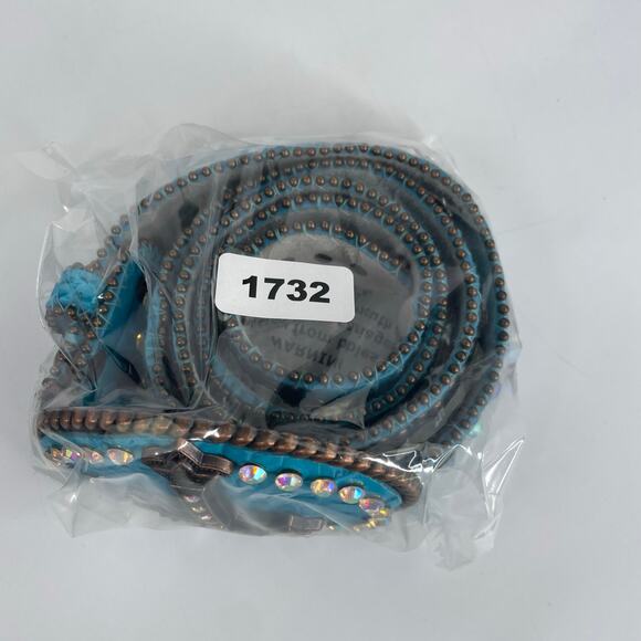 Women's Blue Leather Western Studded Belt and Buckle crosses ML - Picture 10 of 10